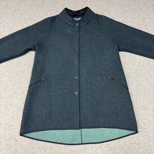 Ryan Roberts Jacket XL Blue Wool Blend Snap Front Zipper Pockets High Low Hem